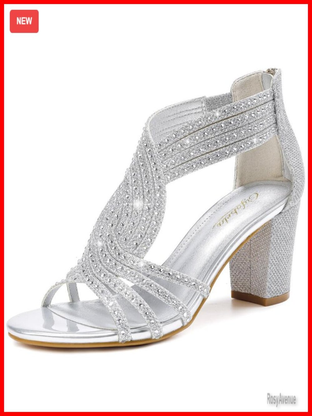 Rhinestone Chunky Block Heel Sandals Wedding Party Heels